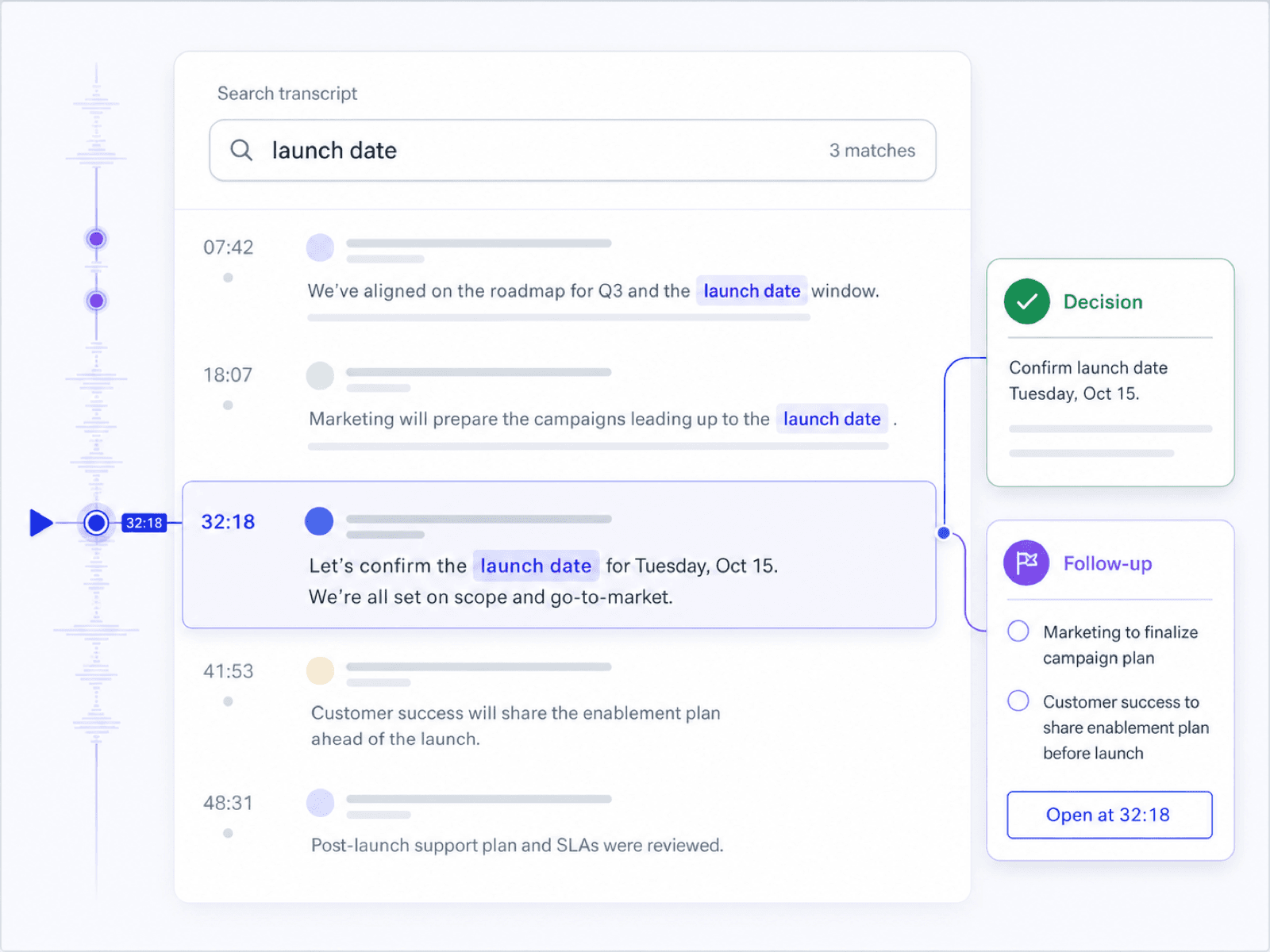 Search Meeting Transcripts for Decisions and Follow-Ups