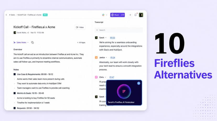 10 alternative a Fireflies per note di riunione AI più intelligenti