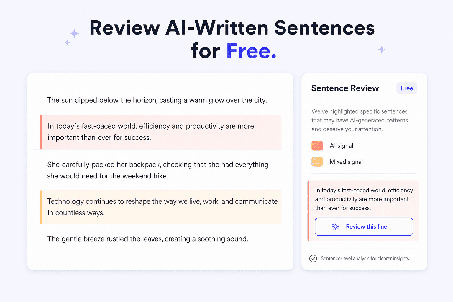 Un'immagine che mostra evidenziazioni a livello di frase per la revisione di contenuti generati dall'AI