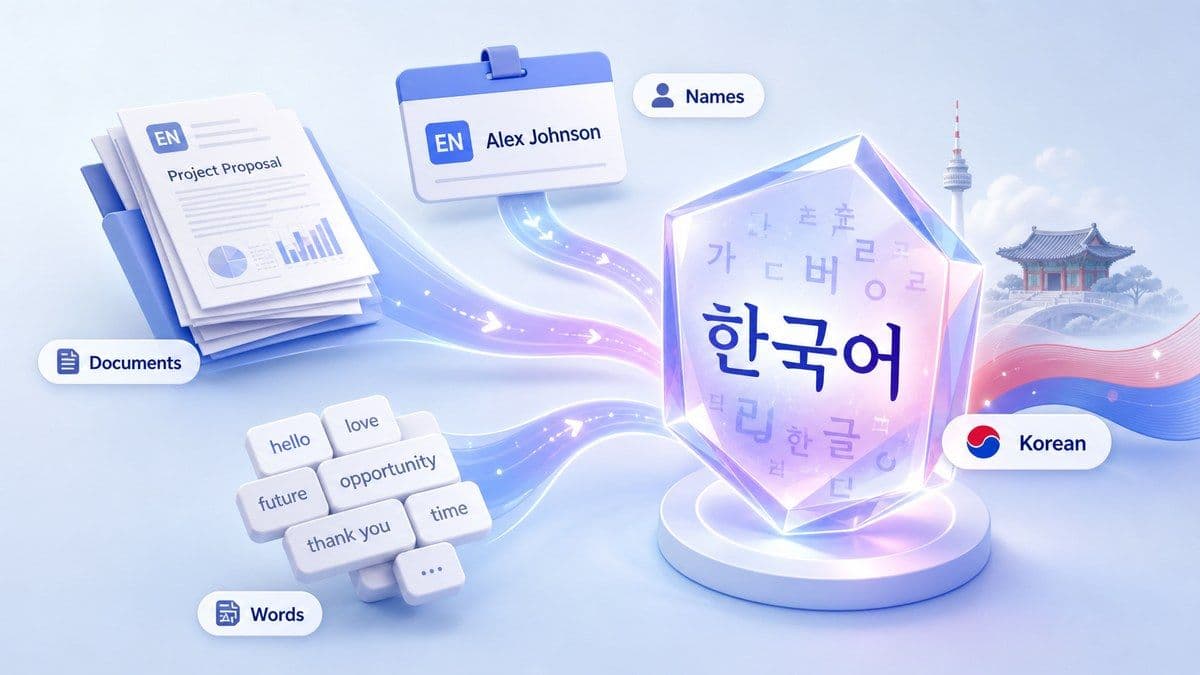 문서, 이름, 한국어 단어 번역