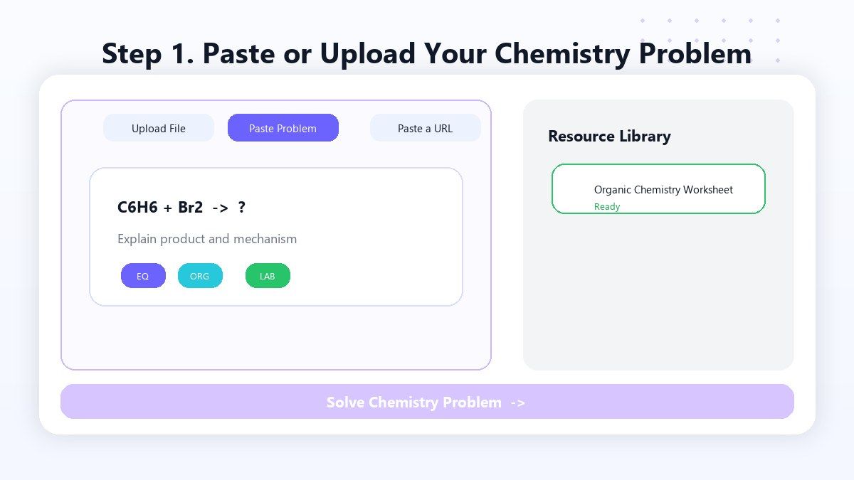 Passo 1. Cole ou Carregue Seu Problema de Química