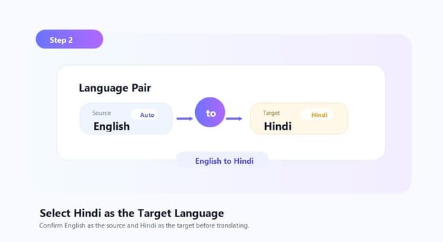 Screenshot della selezione dell'hindi come lingua di destinazione