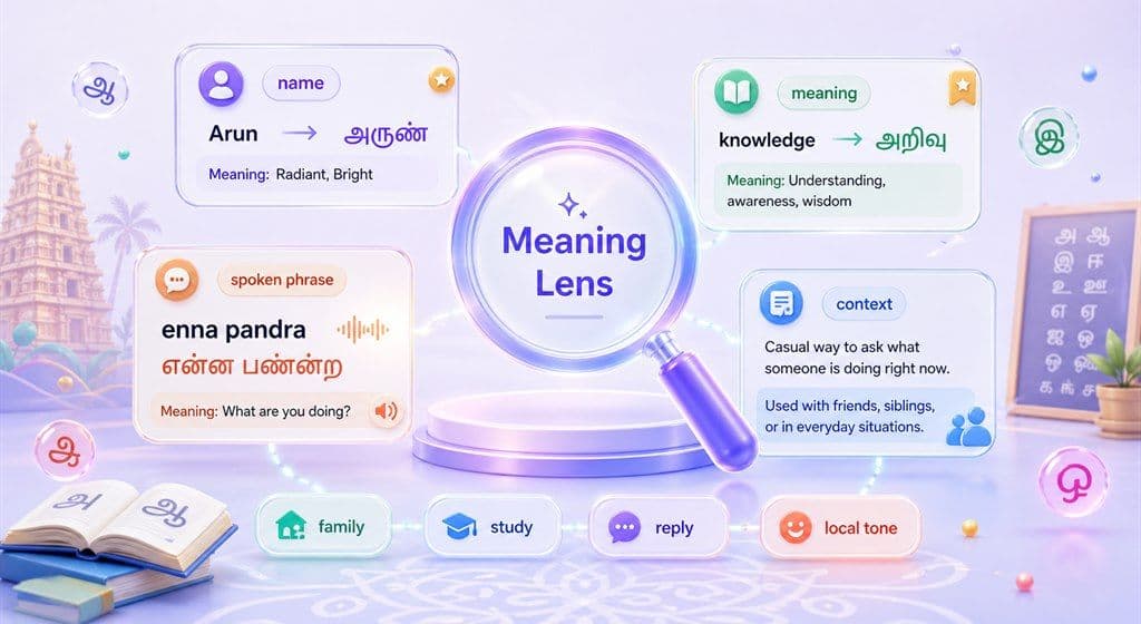 Check Tamil Meanings, Names, and Spoken Phrases